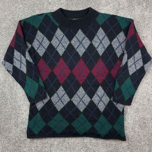 Vintage Croquet Club Sweater Womens M Argyle Diamond Geometric Tight Knit Granny